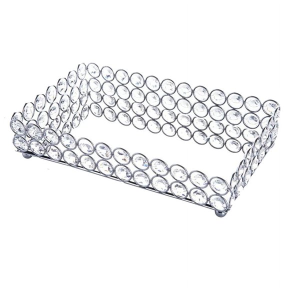 Crystal Cosmetic Tray Jewelry Trinket Organizer Mirror Decorative Tray Perfume Skin Care Organizer(Silver)