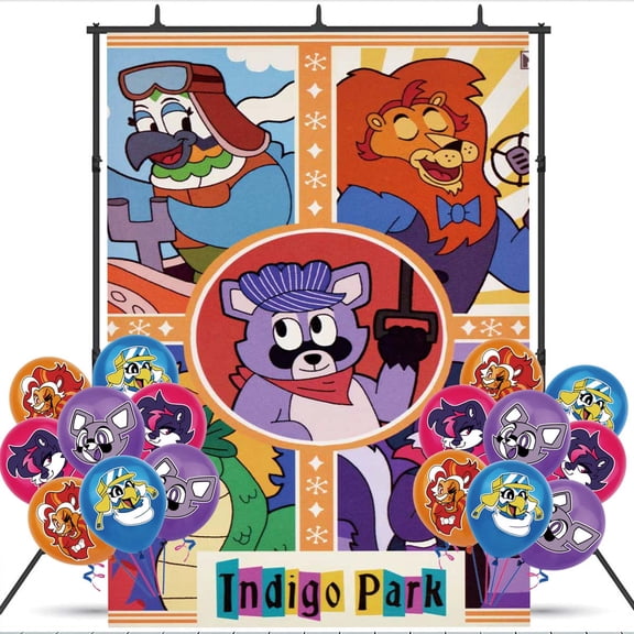 Indigo Park Party Decorations Backdrop Banner Balloons Taspestry Wall Decor Background Poster Decor Supplies