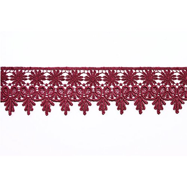 2.5" Embroidered Floral 20 Color Black Blue Green Gray Pink Ivory Gold by Yard (Maroon)