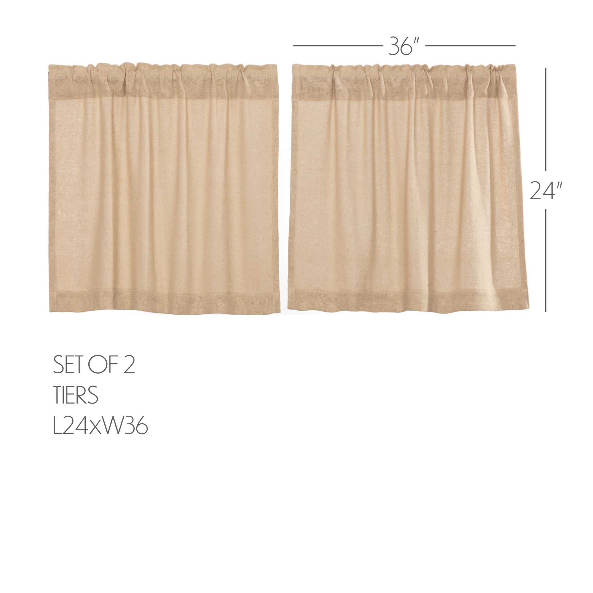 VHC Brands Burlap Farmhouse Vintage Tier Set of 2 Curtains 24x36