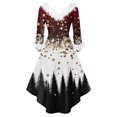 thumbnail image 3 of Women's Fashionable Casual Fitted Christmas Print Party Long-Sleeved V-Neck Hair Collar Dress for Holiday Parties and Events,White,3XL, 3 of 5