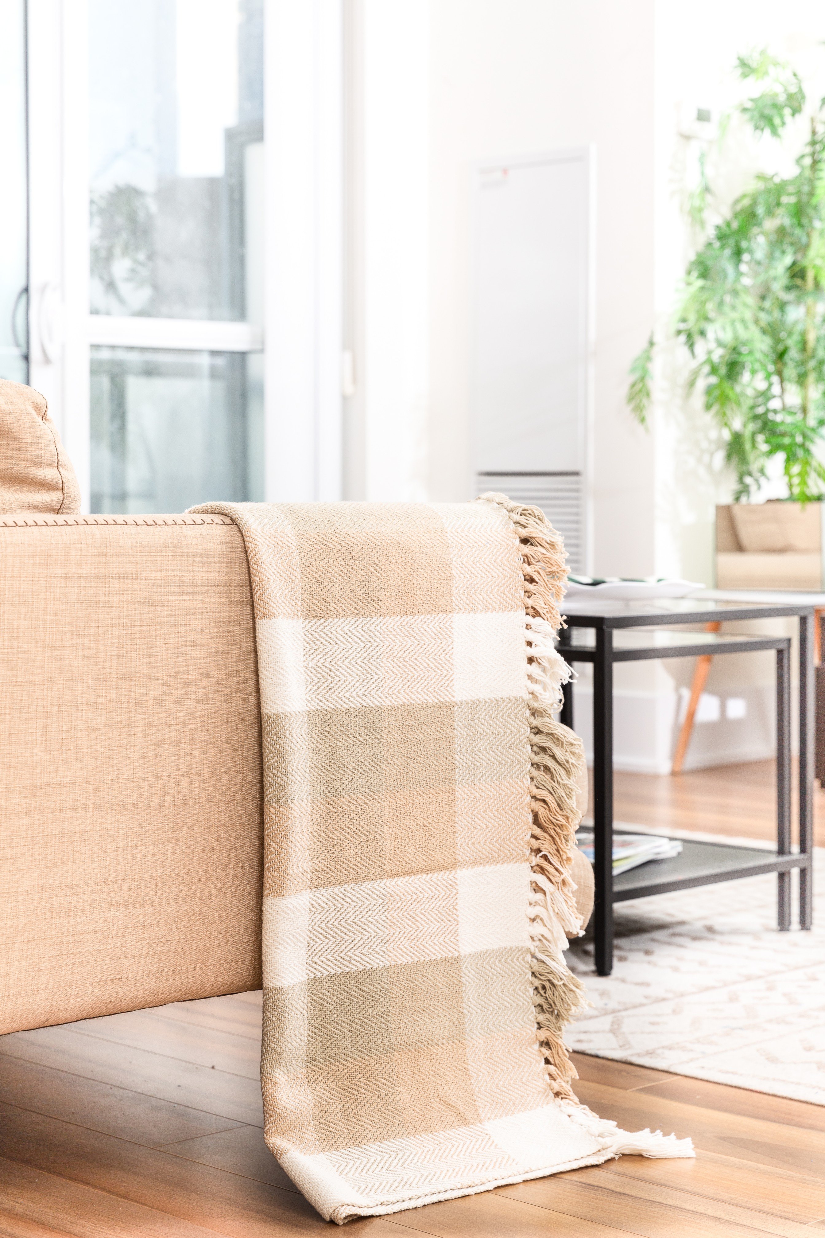 Fabstyles Herringbone Check Cotton Throw with Fringe, Lightweight