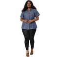 thumbnail image 3 of Women's Plus Size Shirt Short Sleeve Chest Pocket Button Down Denim Shirts Blue 2X, 3 of 7