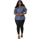 thumbnail image 3 of Women's Plus Size Shirt Short Sleeve Chest Pocket Button Down Denim Shirts Blue 1X, 3 of 7