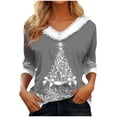 thumbnail image 2 of DPTALR T-shirt Bas Ajusté à Manches Longues pour Femmes, en Peluche, à Col en V, Patchwork, Imprimé de Noël, 2 of 6