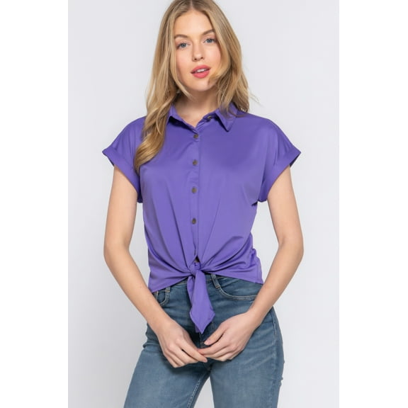 Short Slv Front Tie Stretch Ity Top