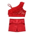 thumbnail image 4 of Doomiva Kids Girls Sequin Ruffle Crop Top with Shorts Set Sport Workout Gymnastics Dance Outfit Tracksuit Red 10, 4 of 7