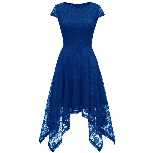 EGNMCR Robes d'Été Femmes Tendance 2024 Mode Femme Grenadine Ajourée Col Rond Robe de Soirée Robe de Fête