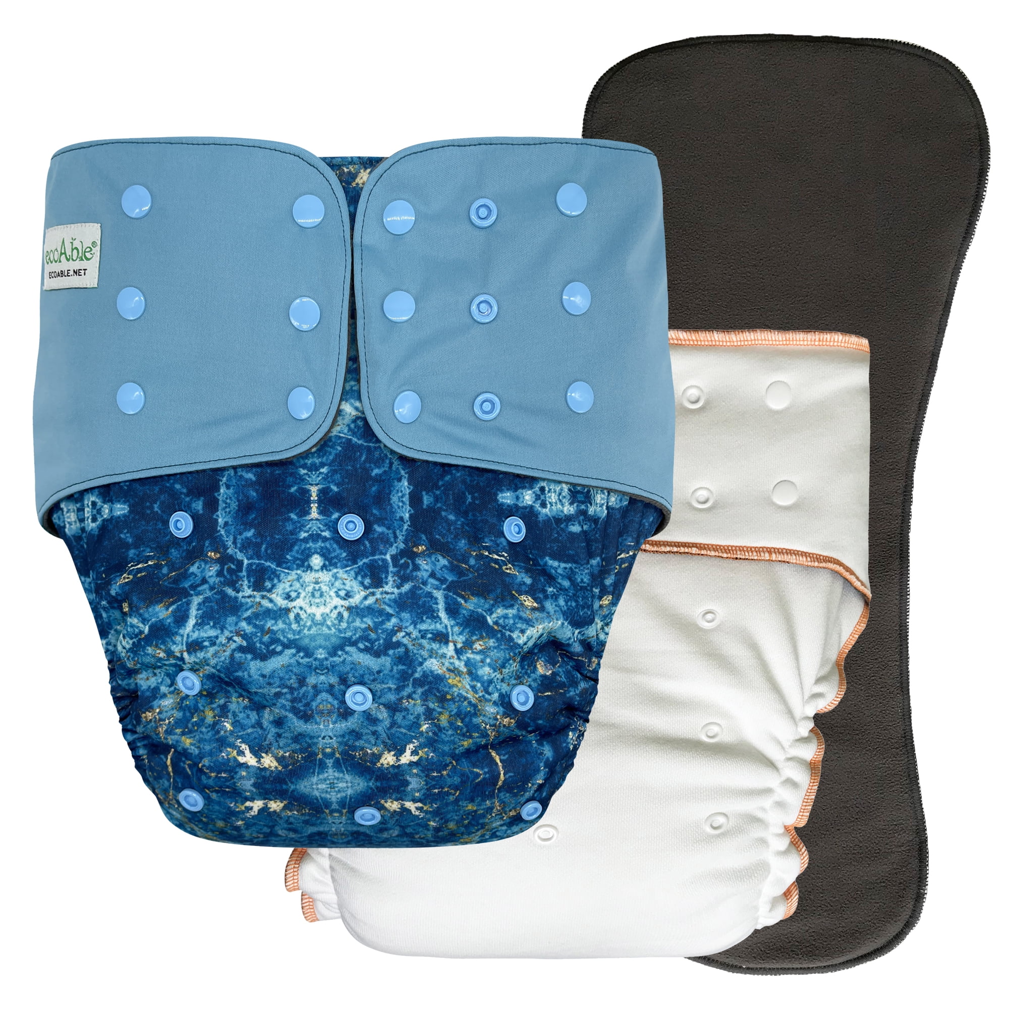 EcoAble Adult Nighttime Diaper Set - Incontinence Protective Briefs with Fitted and Insert (Small, Marble)
