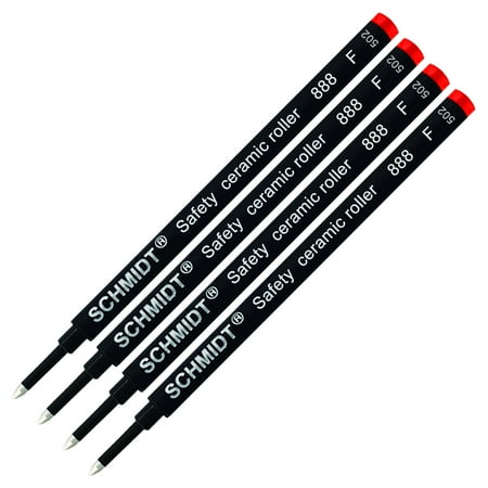 4 Pack - Schmidt 888 Rollerball Refill Red Ink, Fine Tip