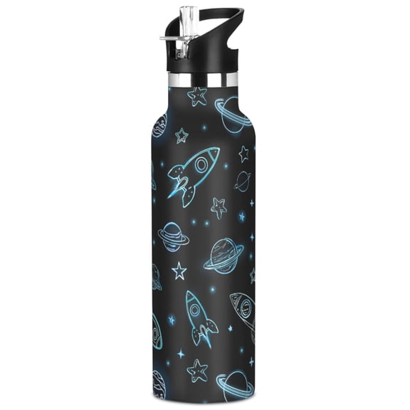 ALAZA Neon Outer Space Pattern Stainless Steel Water Bottle Vacuum Insulated Leak-Proof Tumbler with Straw Handle 20oz