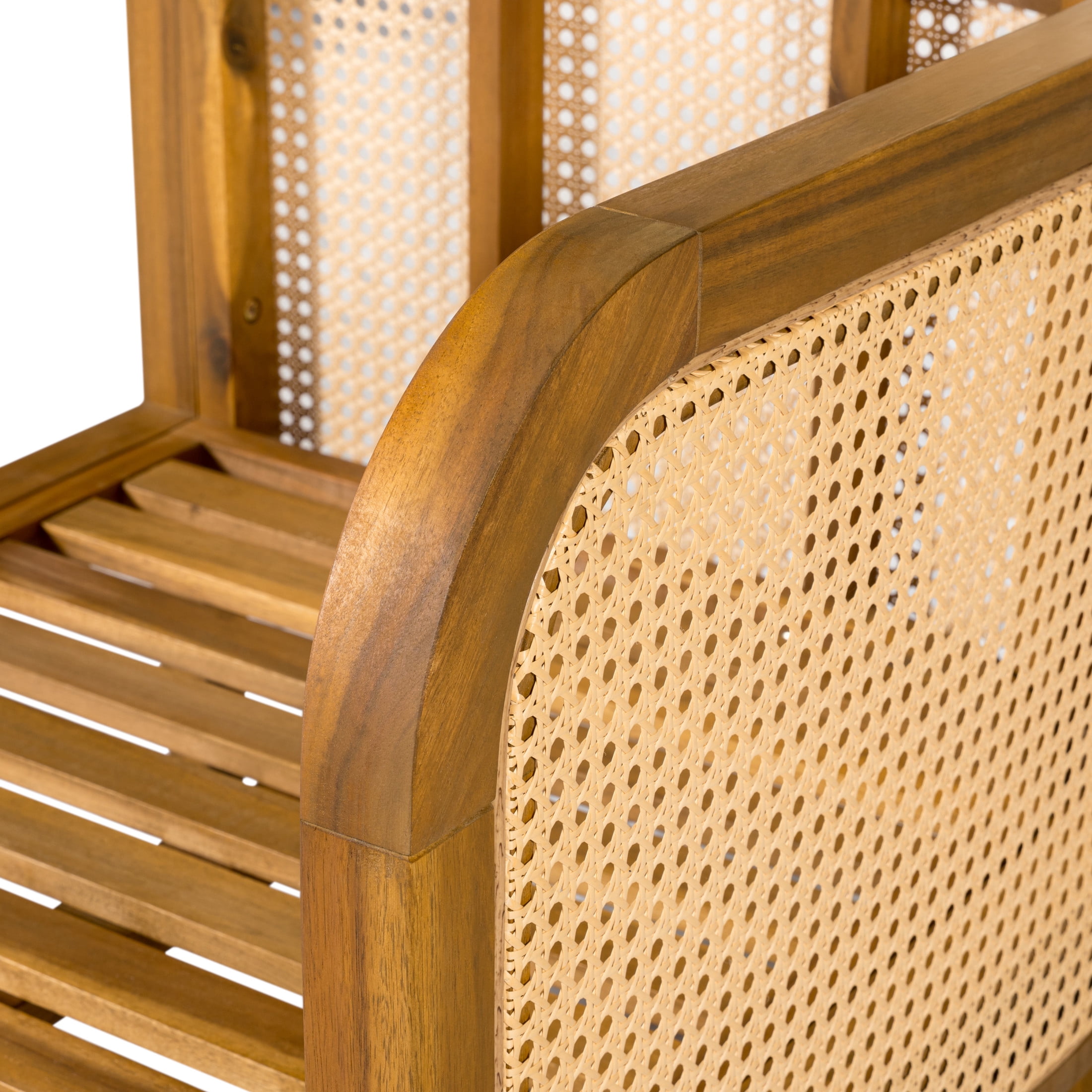 Christopher Knight Home Outdoor Arm Chairs, Left and Right, Wood Frame, Cane Accents and Cushions, Teak+Beige
