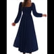 thumbnail image 3 of Vestido Bohemio Informal para Mujer, Estilo Resort, con Escote en U, Mangas Abullonadas y Corte A Azul Marino XL, 3 of 9