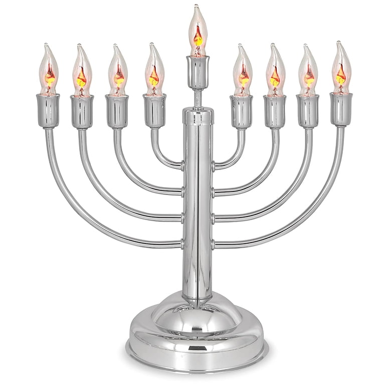 Electric Menorah with Flickering Bulbs, Chrome Plated photo 1