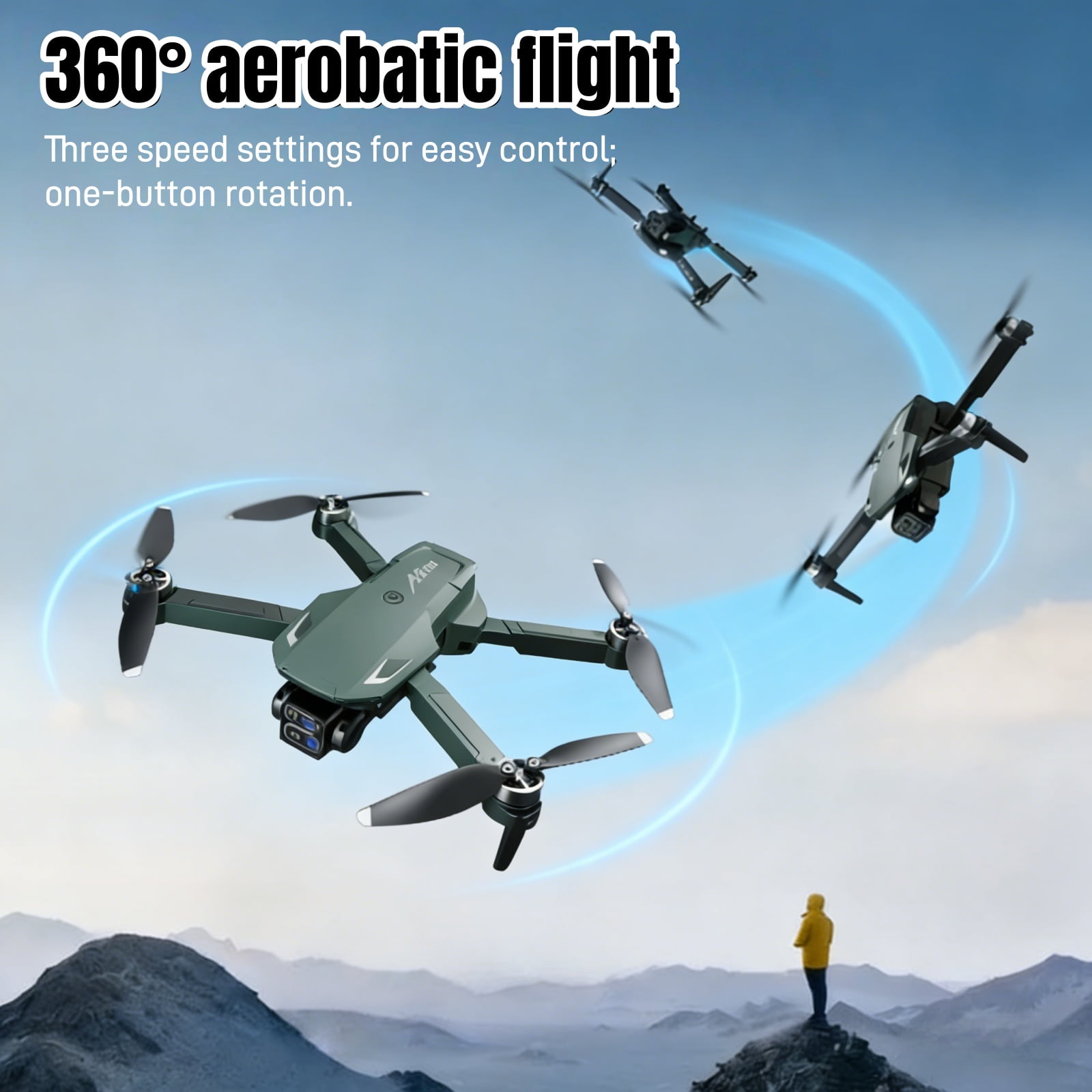 Foldable Dual-Camera Drone with Brushless Motor, Optical Flow Positioning, 4K HD FPV, Long Flight Time with 2 Batteries, Remote Control – Army Green.