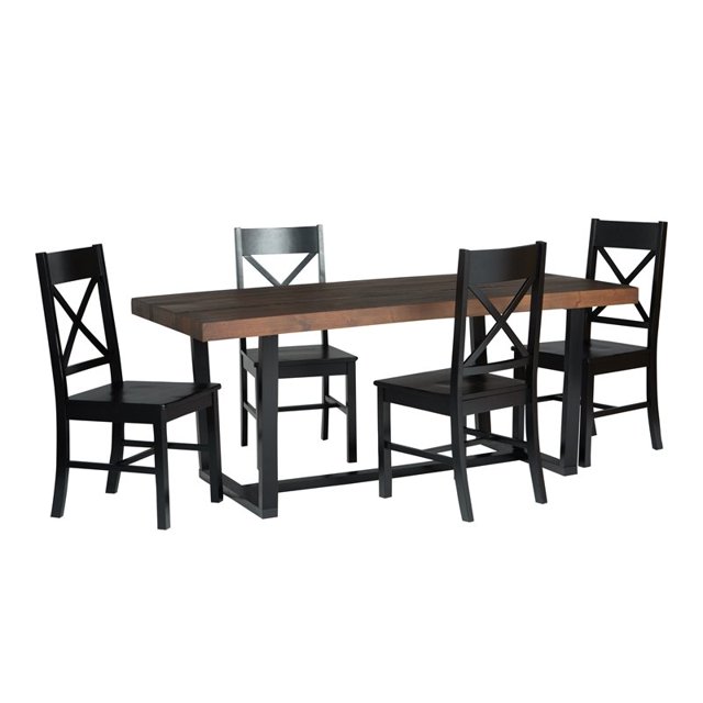 5-Piece Wood Farmhouse Dining Set - Mahogany and Black