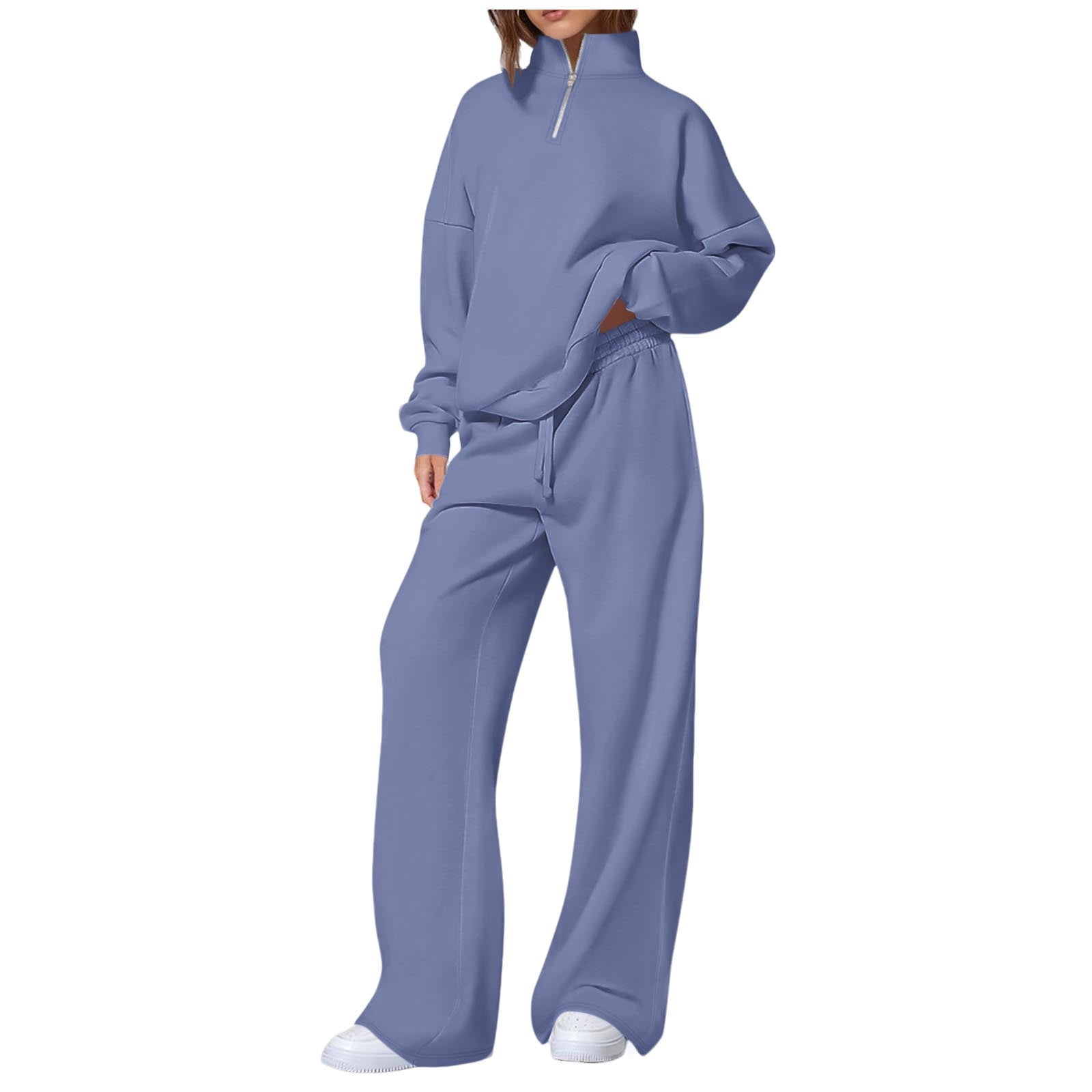 UPPADA Womens Two Piece Sweatshirts Set 2 Piece Long Sleeve Zip Up Tops Casual Loose Pant Outfits Set Ladies 2 Piece Pants Sets Casual Spring Lounge Set Purple,L