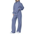 thumbnail image 2 of Mifsaly Womens Sweat Suits 2 Piece Set Loose Winter Loungewear Quarter Zip Stand Collar Pullover Sweatshirt Fashion Wide Leg Sweatpants with Pockets Outdoor Workout Matching Outfits, 2 of 4