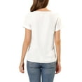 thumbnail image 3 of Allegra K Women's Round Neck Short Raglan Sleeves Side Slit Chambray Blouse, 3 of 6