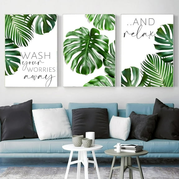 Botanical Plant Wall Art Prints Set of 3 Monstera Tropical Leaf Green Plant Poster Nordic Style Wall Art Canvas Decor, Modern Wall Art Pictures for Home Living Room Unframed