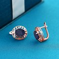 thumbnail image 3 of Gem Stone King 18K Rose Gold Plated Silver Blue Sapphire Greek Key Earrings for Women (6.00 Cttw, Gemstone September Birthstone, Oval 10X8MM), 3 of 3