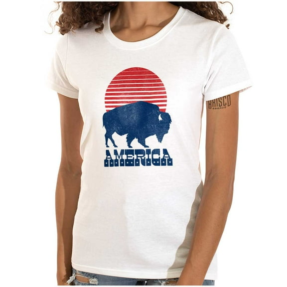 Vintage Patriotic American Buffalo Womens Slim Fit Graphic Tee Brisco Brands S
