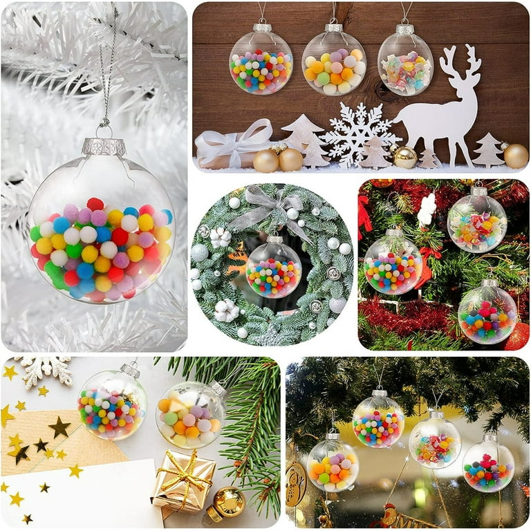 6 Sets 3.15 inch Clear Plastic Fillable Ornament Balls with Removable  Silver Metal Cap, DIY Hanging Ball Ornaments with Hang Ropes for Christmas