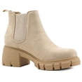 thumbnail image 2 of SNJ New Women Lug Sole Mid Heel Chelsea Fashion Ankle Bootie w/Double Elastic Gore, 2 of 5