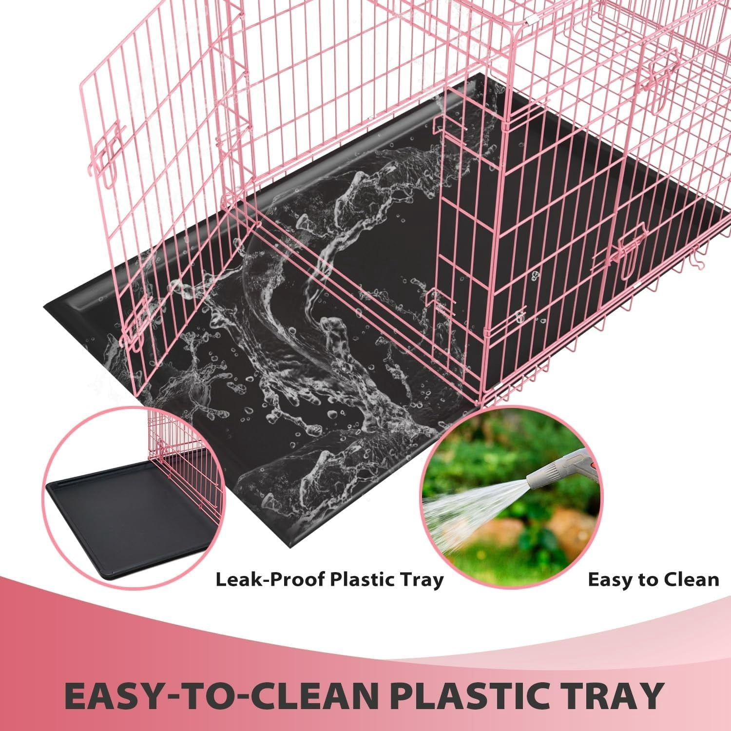 Extra Large Dog Crate Dog Kennel Cage with Double Door,30 inch Folding Metal Wire Dog Cage with Removable Tray&Divider Panel,Pet Crate for Large Dogs,Pink