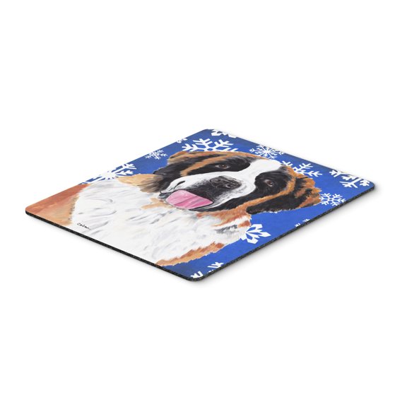 "Saint Bernard Winter Snowflakes Holiday Mouse Pad Hot Pad or Trivet"