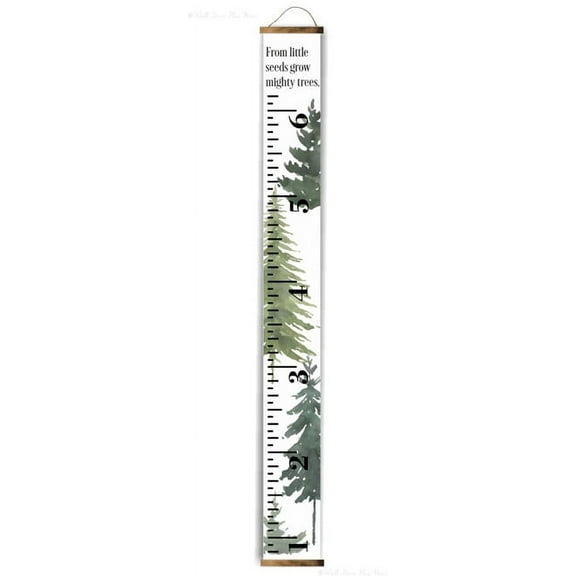 Watercolor Trees Canvas Growth Chart for Kids Wall Ruler Growth Chart Wood Frame Fabric Sign Removable Height Measure Chart for Boys Girls Growth Ruler, Walnut Wood