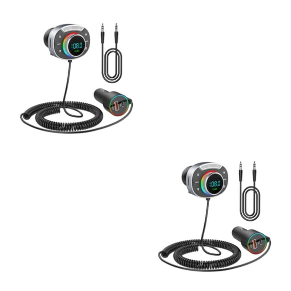 VONKY Car Bluetooth 5.3 FM Transmitter QC3.0 & PD30W Car Charging Colorful-Breath Light Car Transmitter AUX Car 2Set