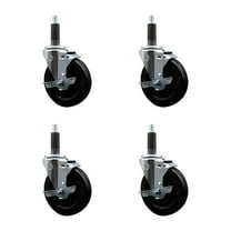 5 Inch SS Hard Rubber Swivel 1 Inch Expanding Stem Caster Set with Brake SCC
