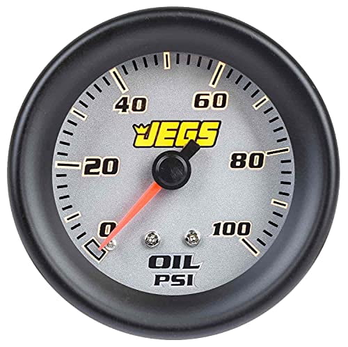 JEGS Oil Pressure Gauge [2 1/16 in. Mechanical, 0-100PSI with Silver Face]
