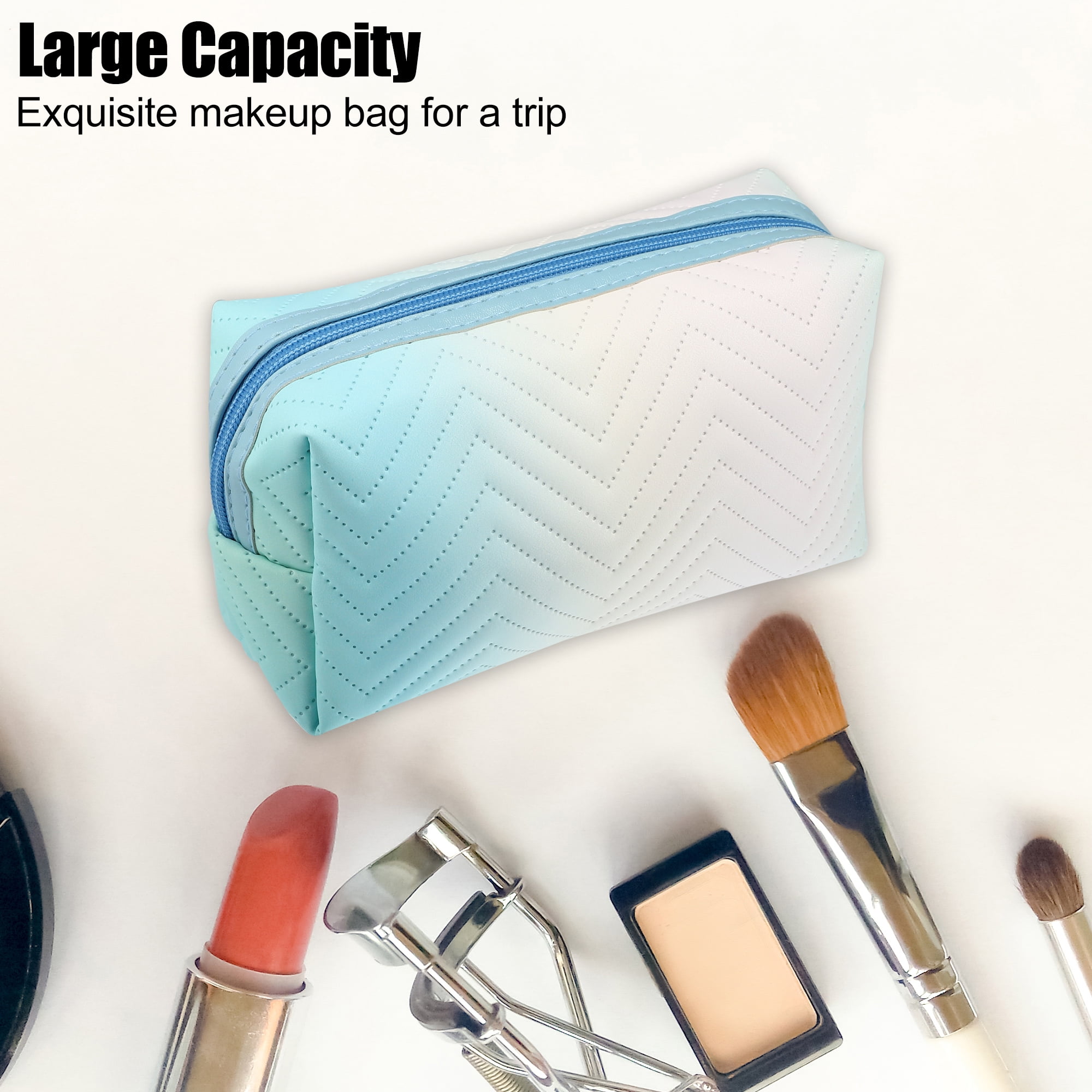 Unique Bargains Floral Makeup Bag Zipper Flower Cosmetic Pouch Blue