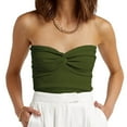 thumbnail image 2 of Baywell Women Twist Knot Front Knit Tube Tank Top Sleeveless Off Shoulder Strapless Crosscriss Backless Crop Camisole Dark Green S-3XL, 2 of 6