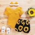 thumbnail image 5 of TOWED22 Newborn Baby Girl Summer Outfit Daddy Mama Girl Short Sleeve Romper Checkerboard Shorts Headband 3Pcs Clothes Set Yellow,6-12 M, 5 of 9