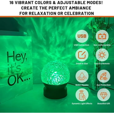 UKLL-Ocean Wave Projector Night Light with Remote, Touch 16 Colors Mood Lighting, Midnight Aura Lamp, USB Ocean Water Ripple Lamp for Home Bedroom, Living Room Party