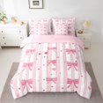 thumbnail image 2 of Homewish Kawaii Bow-Tie Bedding Comforter Set 7-Piece for Kids Children Girls,Geometric Lines Stripes King Bedding Sets,Love Heart Print Ultra Soft Bed Sheets,Ultra Soft Home Decor,Reversible, 2 of 8