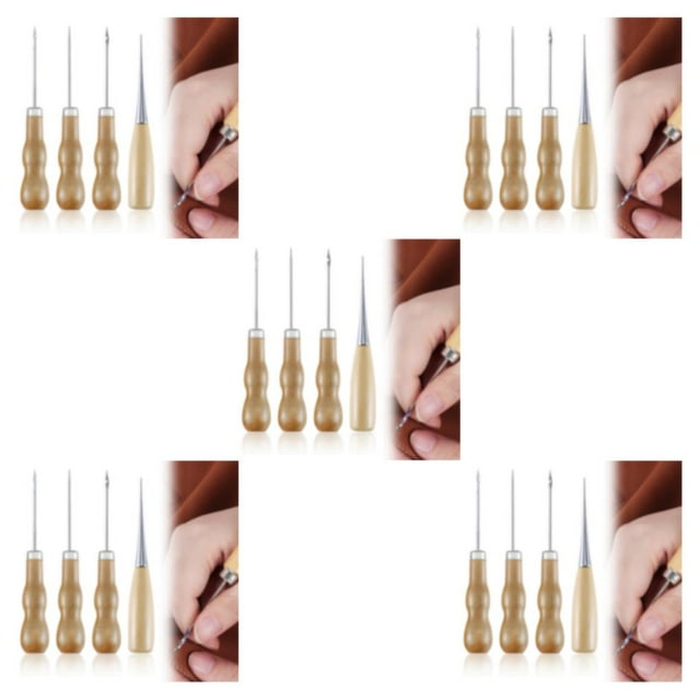 Guardoinrt 4 Pcs Manche en Bois Massif Alêne Percable Outils Professionnels de Couture et de Réparation 5Ensemble