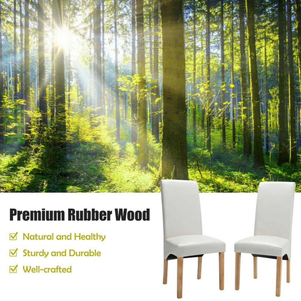 Demi Bonn 2 Pieces Dining Chairs Set with Rubber Wood Legs and Backrest, Beige