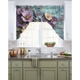 thumbnail image 2 of Purple Spring Flowers Kitchen Curtains Swag Valance for Windows/Bathroom/Cafe, Retro Blue Mottled Wall Pastoral Rod Pocket Drape Panel Swag Curtain Valance for Bedroom/Living Room 55''x36'', 2 of 6