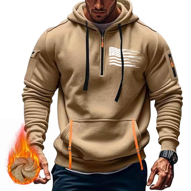 Styesk Sweatshirts for Men Men's Spring And Fall Printed Hooded Sweatshirt Zipper Multi-Pocket Pullover Sweatshirt