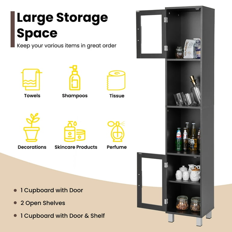 Costway 71'' Tall Tower Bathroom Storage Cabinet Organizer Display - See Details - Black