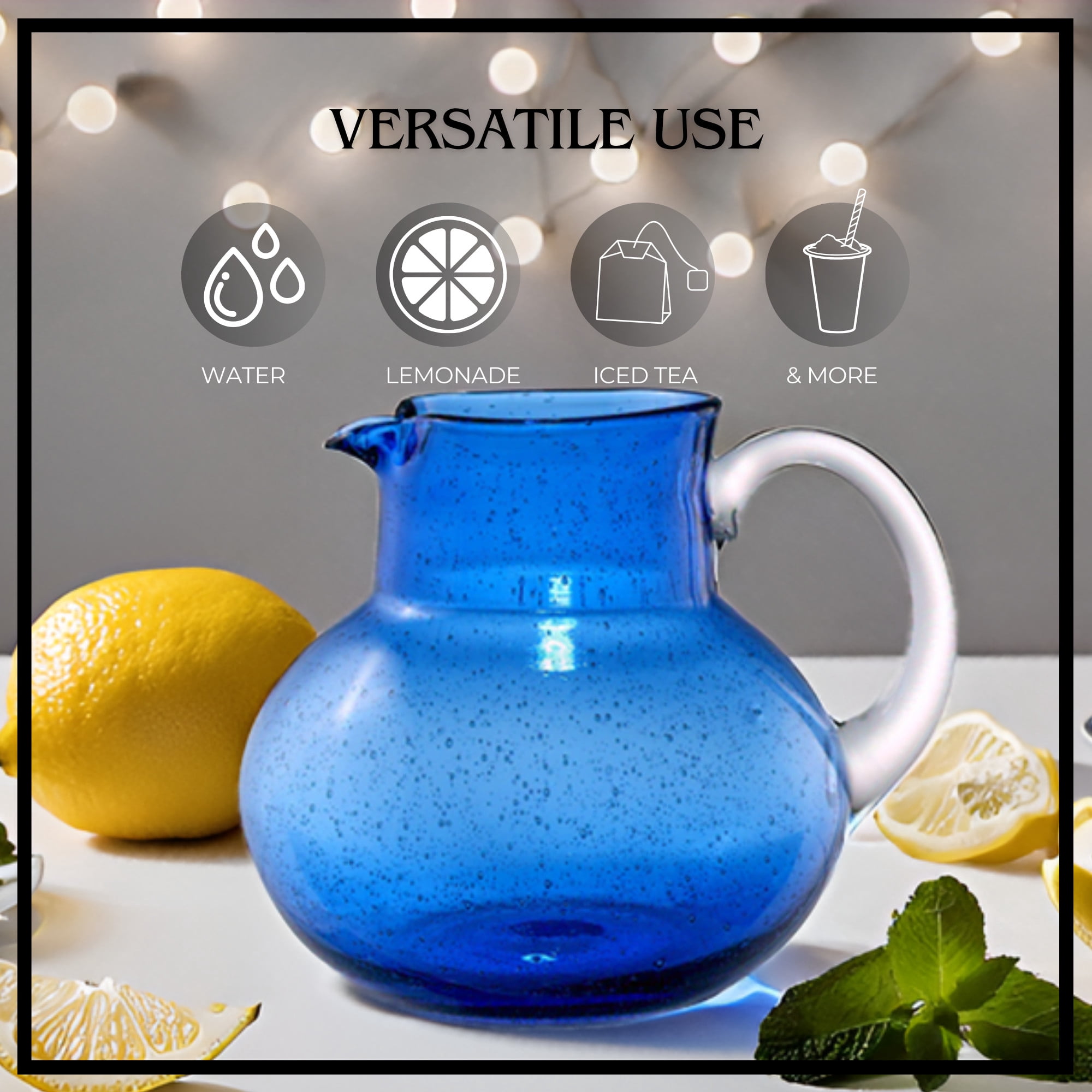 Artland Iris 90 Oz Handblown Glass Pitcher - Bubble Shape, Lead-Free - Versatile Drink Dispenser for Water, Juice, Cocktails - Enhanced Kitchen Decor, Dishwasher Safe (Cobalt Blue)