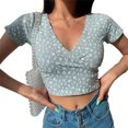 thumbnail image 7 of Actoyo Women's Sexy Floral Crop Top Short Sleeve Deep V Neck Casual Basic T Shirt, 7 of 7