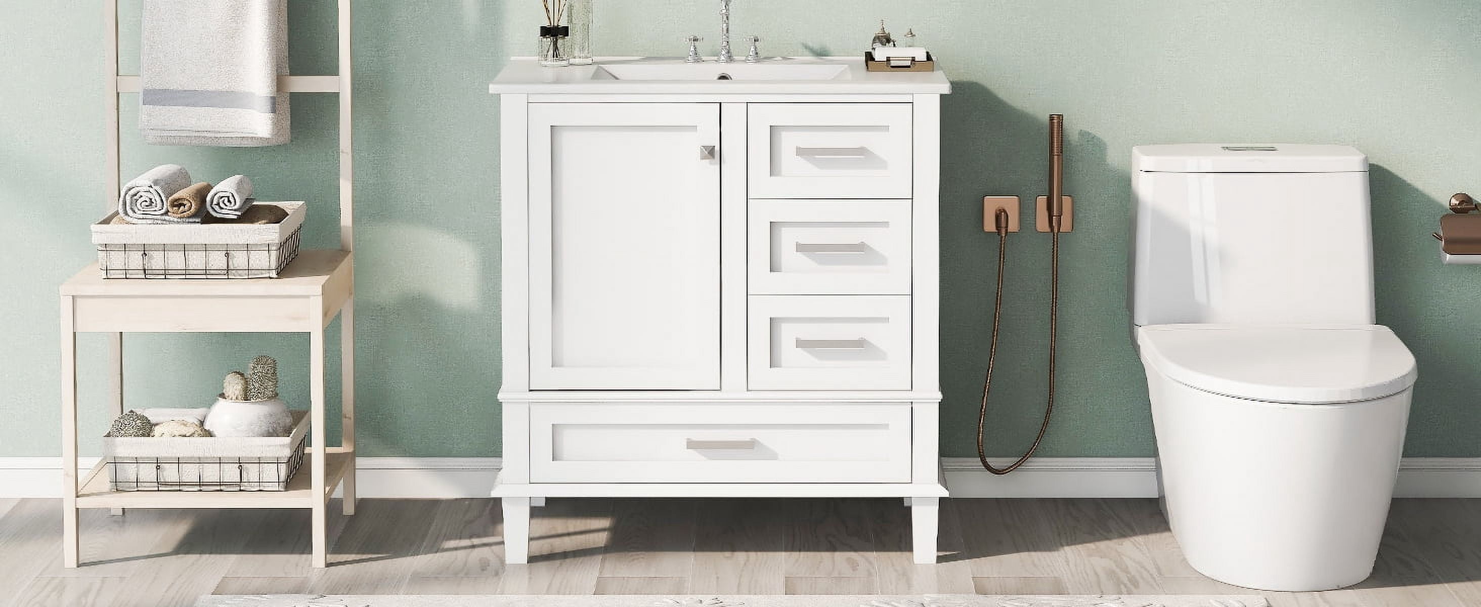 Harper & Bright Designs 30" Bathroom Vanity, Bathroom Cabinet with Sink Combo Set, Bathroom Storage Cabinet with Soft Closing Door and 3 Drawers, White