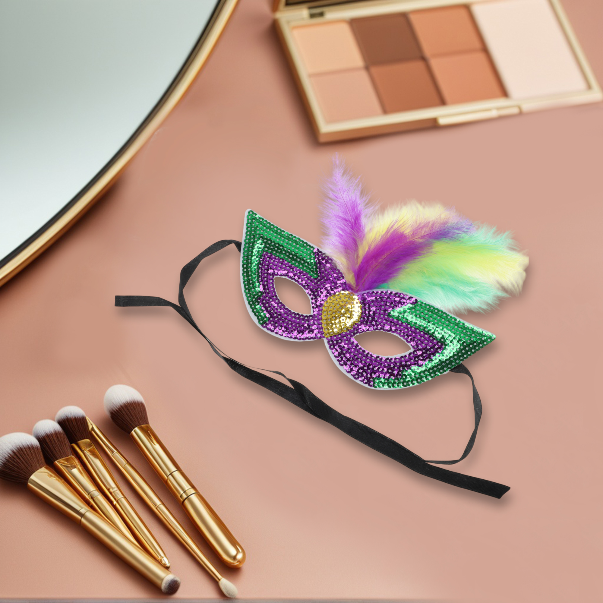 Unique Bargains 1 Box Colorful Feather Sequins Half Face Party Mask Purple