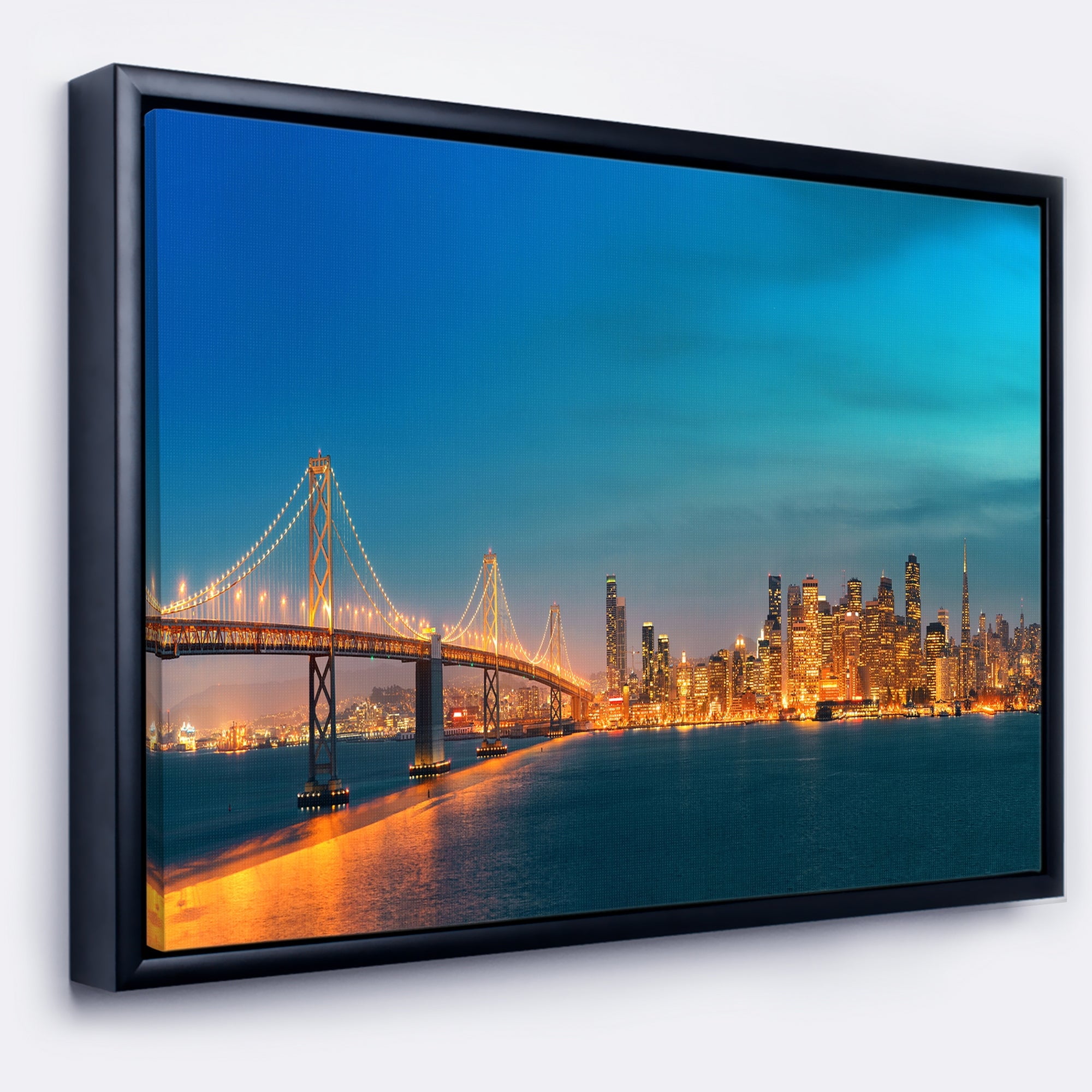 Design Art San Francisco Skyline at Night Framed Canvas Art Print