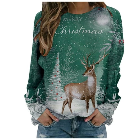 

Funny Reindeer Sweatshirts for Women Ugly Christmas Hoodie Pullover Tops Long Sleeve Crewneck Sweatshirt Shirts Xmas Outfits